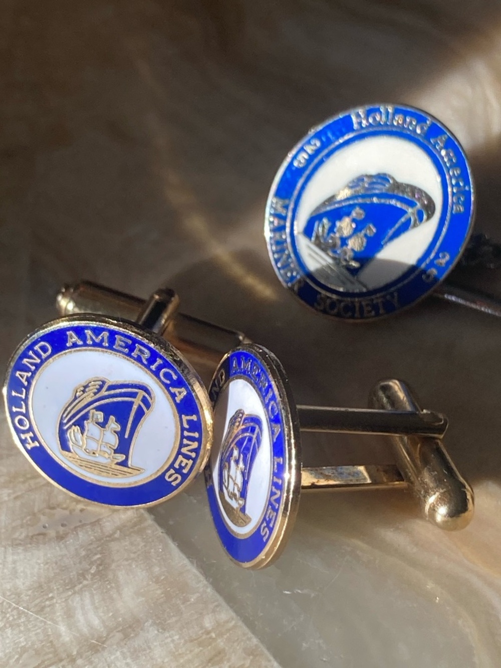 Vintage Holland America Lines Mariner Society Enamel Cufflinks & Tie Clip Set